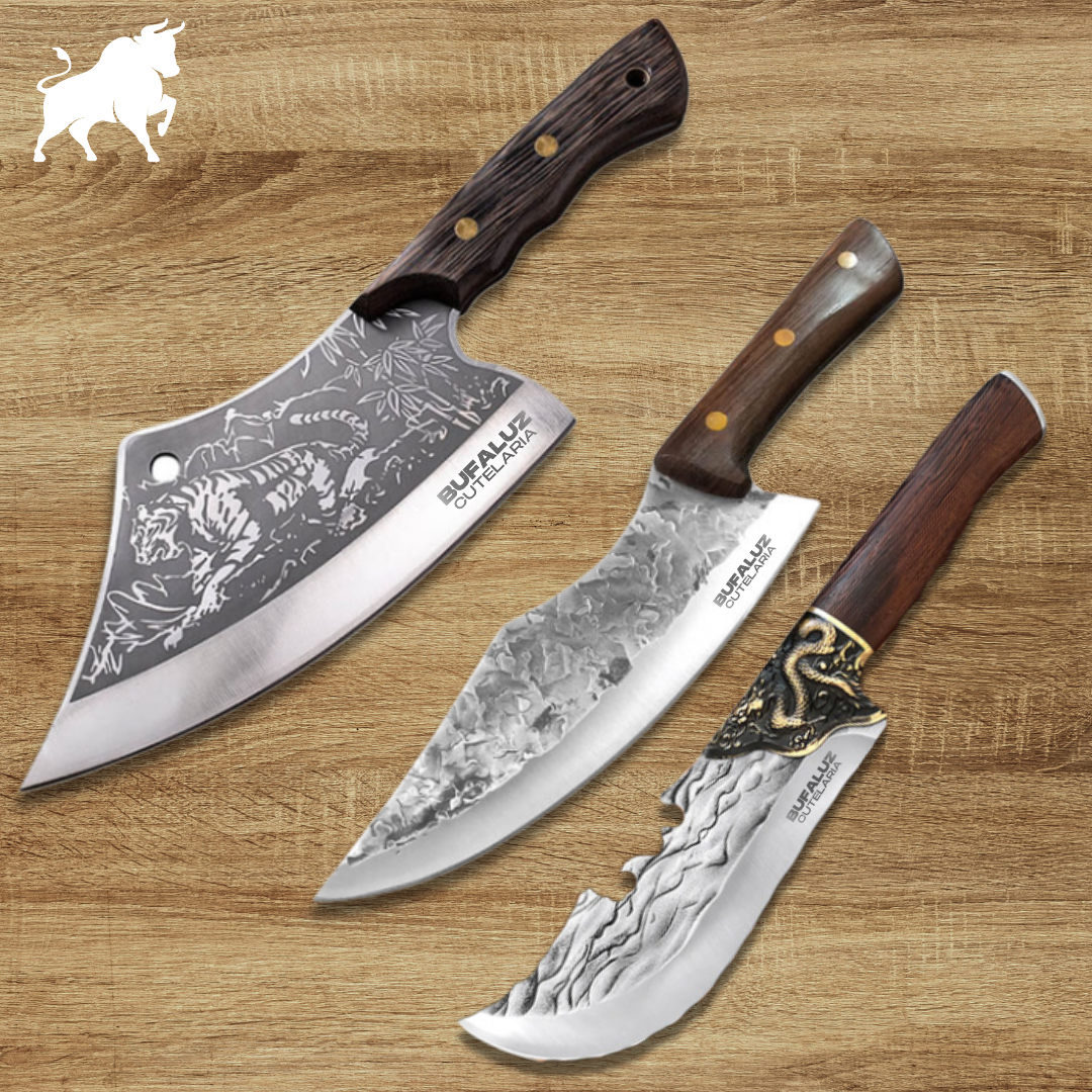 Set of 3 Handcrafted Forged Knives with Protective Sheaths