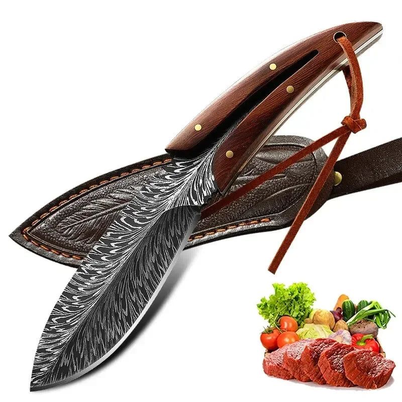 Artisan Feather Knife - Hand Forged with Custom Sheath