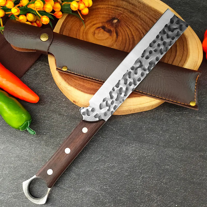 Hand Forged Artisan Butcher Knife with Protective Sheath