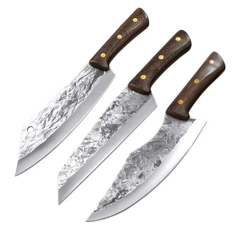 Set of 3 Handcrafted Fire Knives - Hand Forged with Sheaths