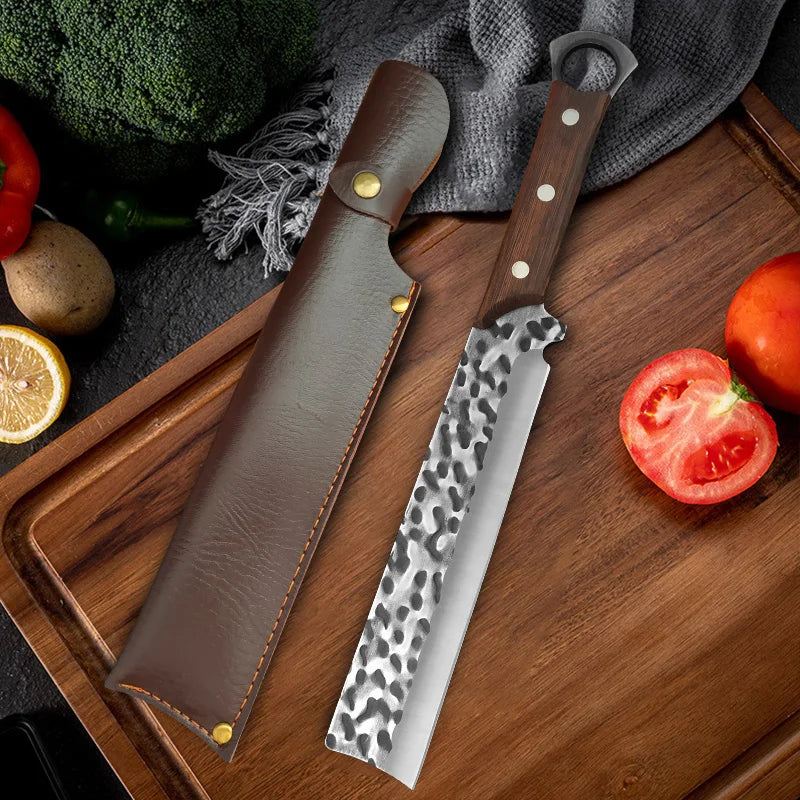 Hand Forged Artisan Butcher Knife with Protective Sheath