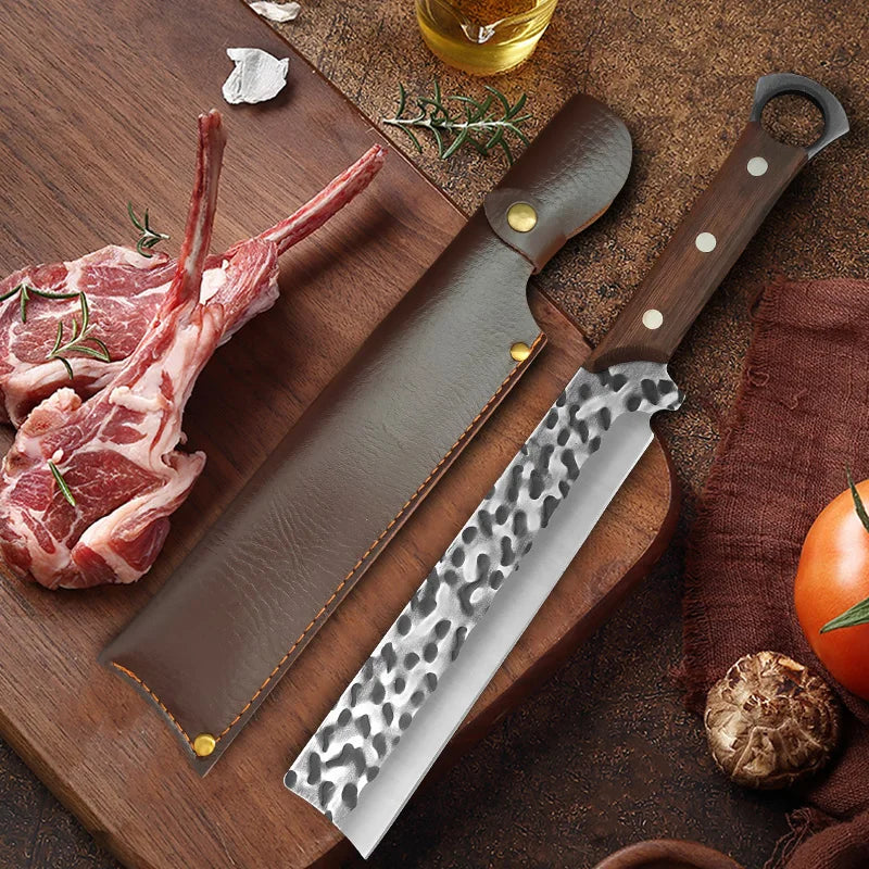 Hand Forged Artisan Butcher Knife with Protective Sheath