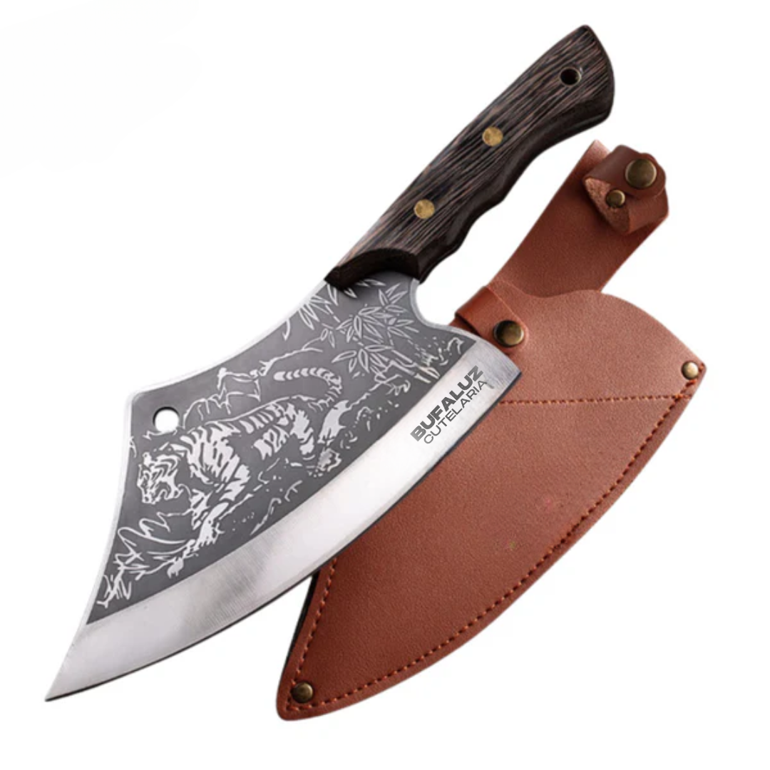 Expertly Crafted Tiger Knife - Hand Forged with Leather Sheath