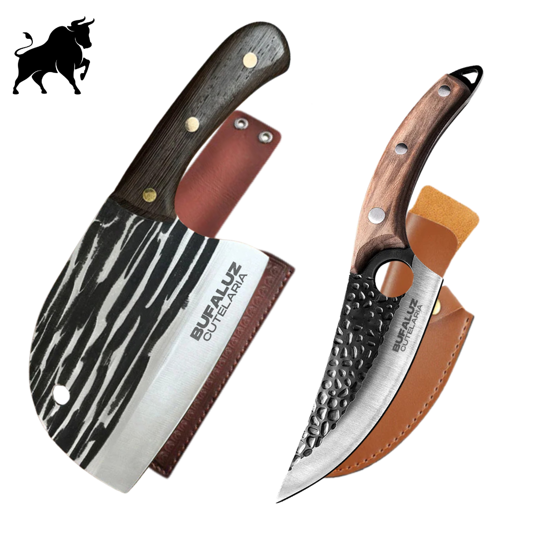 Hand Forged Knife and Cleaver Set with Two Sheaths