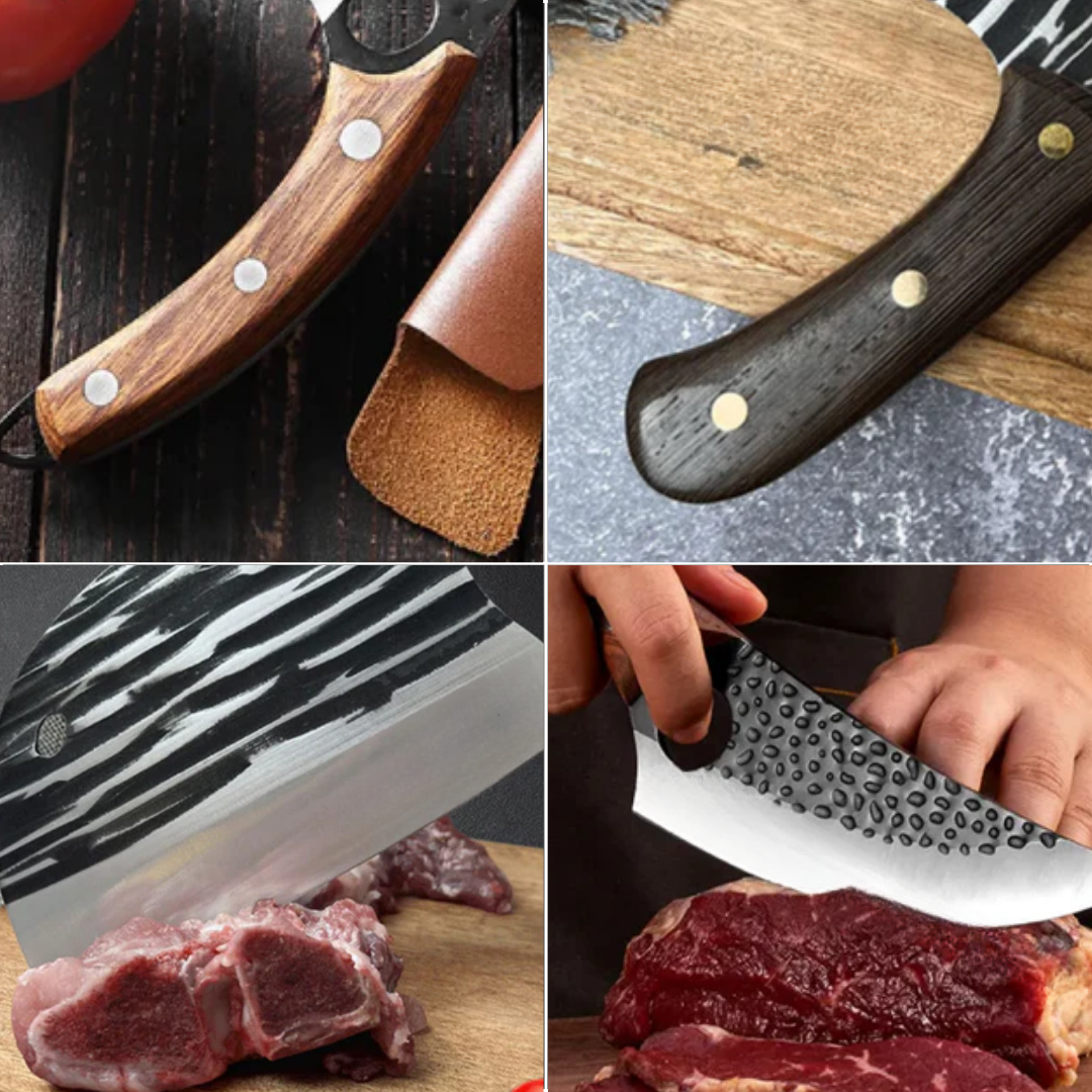 Hand Forged Knife and Cleaver Set with Two Sheaths