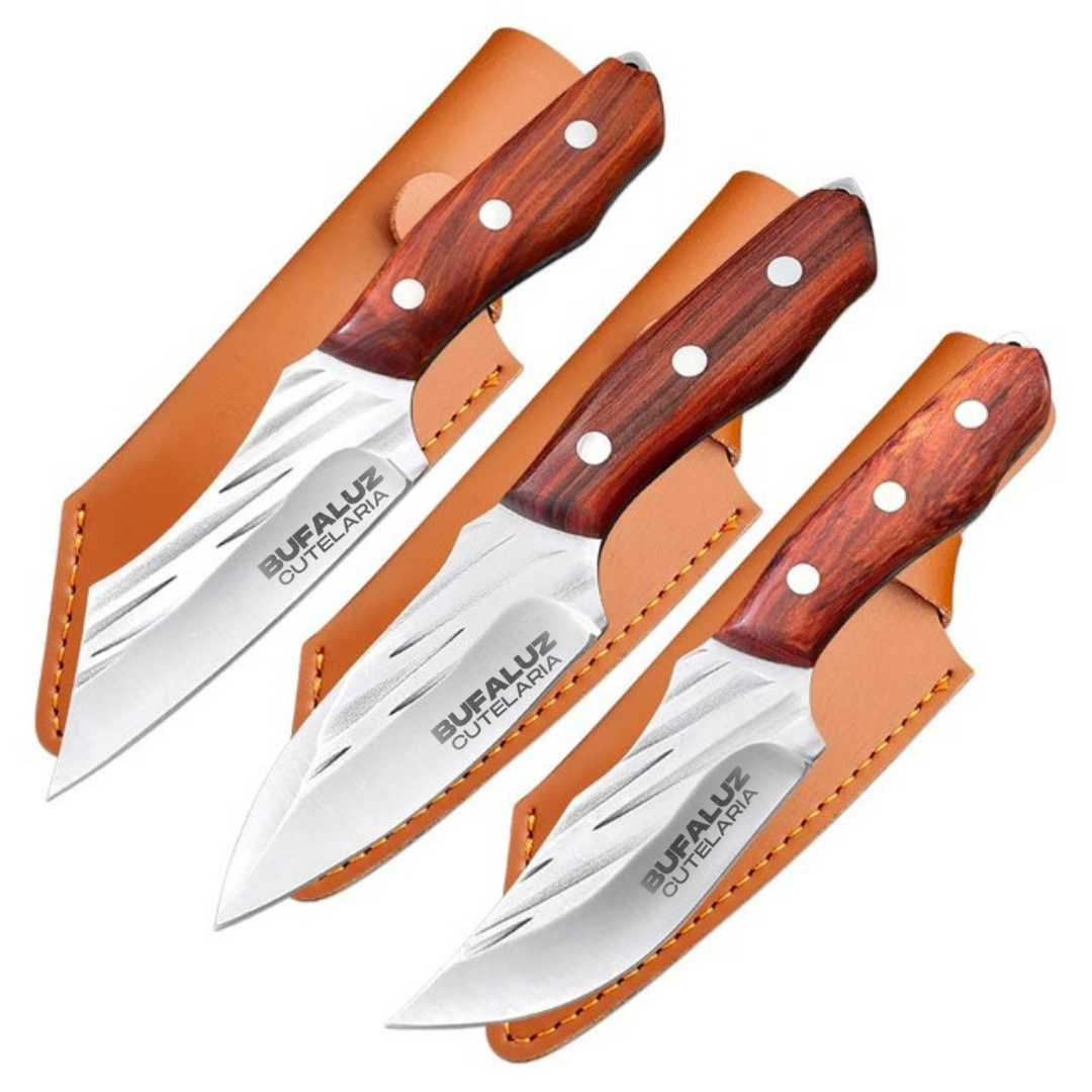 Set of 3 Hand-Forged Matagal Knives with Sheaths