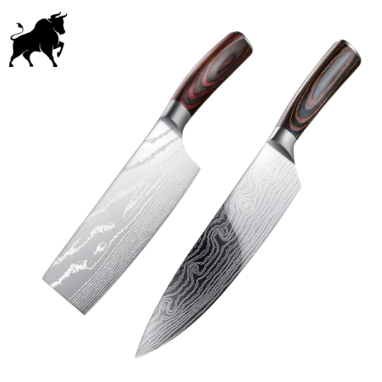 Master Damascus Finish Combo: Knife & Chef's Cleaver Set
