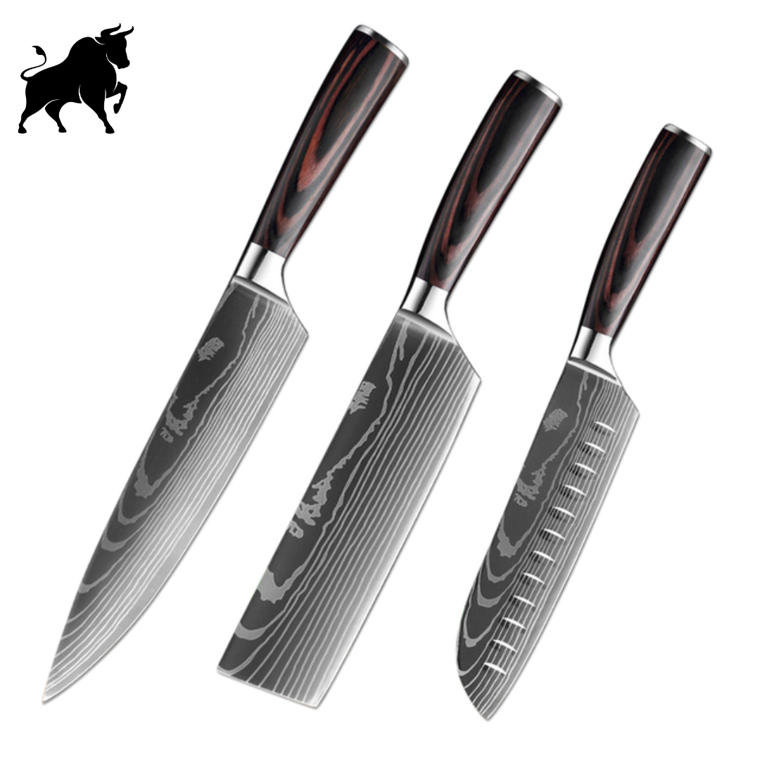 Set of 3 Master Finish Damascus Steel Knives