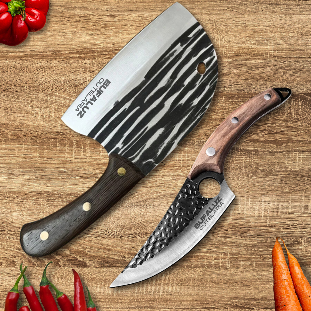 Hand Forged Knife and Cleaver Set with Two Sheaths