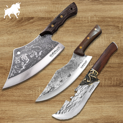 Set of 3 Handcrafted Forged Knives with Protective Sheaths