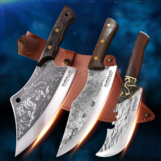 Set of 3 Handcrafted Forged Knives with Protective Sheaths