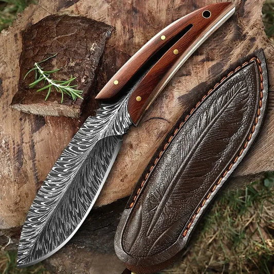 Artisan Feather Knife - Hand Forged with Custom Sheath
