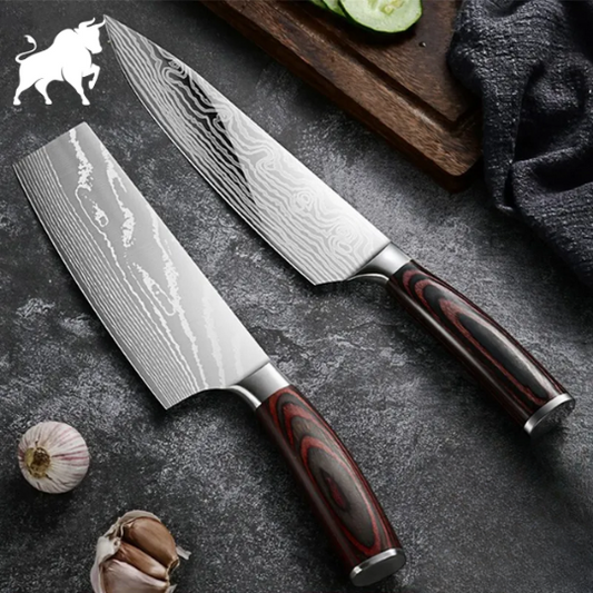 Master Damascus Finish Combo: Knife & Chef's Cleaver Set