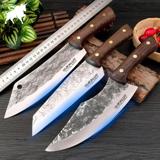 Set of 3 Handcrafted Fire Knives - Hand Forged with Sheaths