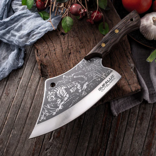 Expertly Crafted Tiger Knife - Hand Forged with Leather Sheath