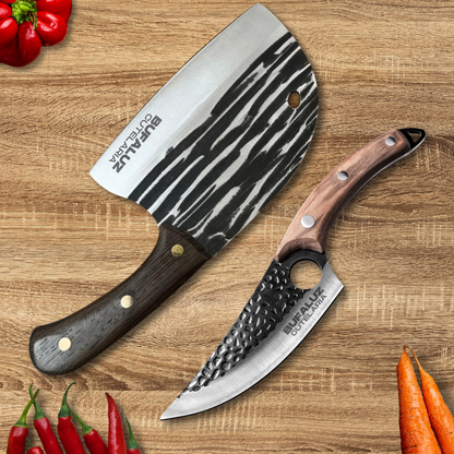 Hand Forged Knife and Cleaver Set with Two Sheaths