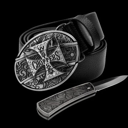Leather Belt with Knife Buckle