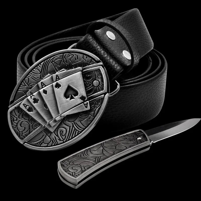 Leather Belt with Knife Buckle
