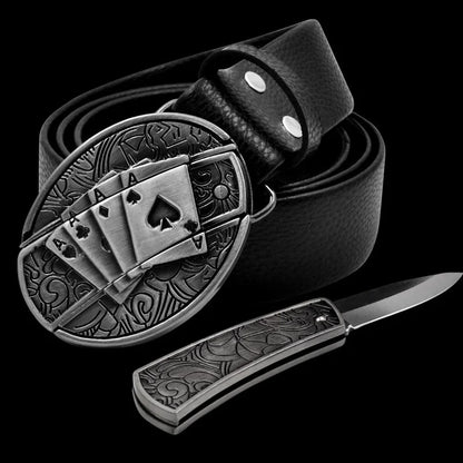 Leather Belt with Knife Buckle