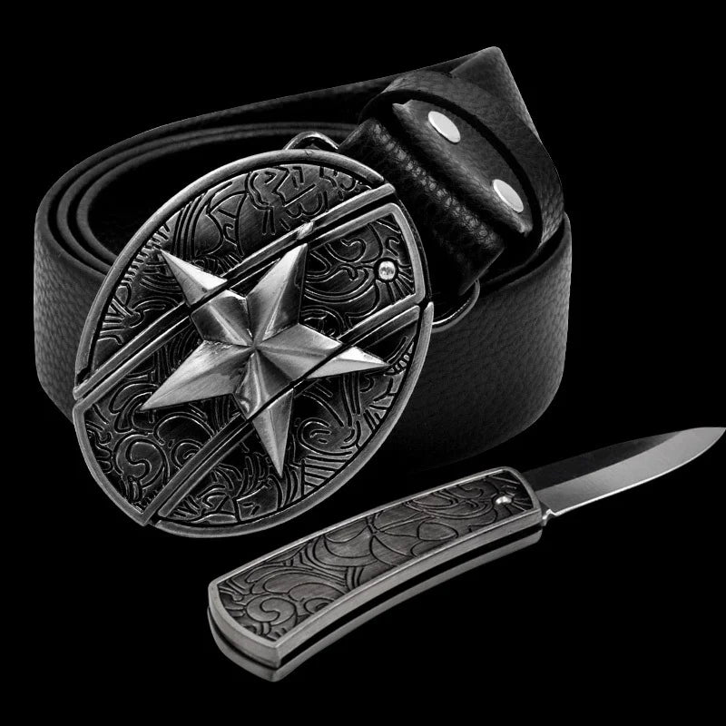 Leather Belt with Knife Buckle