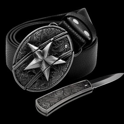 Leather Belt with Knife Buckle