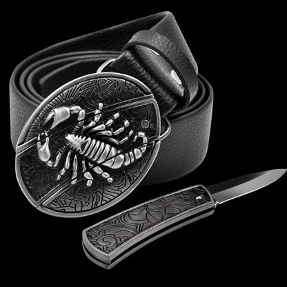 Leather Belt with Knife Buckle