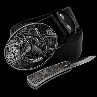 Leather Belt with Knife Buckle
