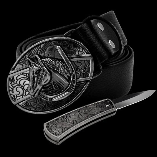 Leather Belt with Knife Buckle